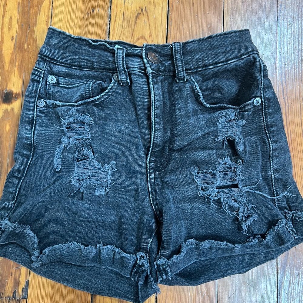 Aeropostale Black Distressed Jean Shorts
